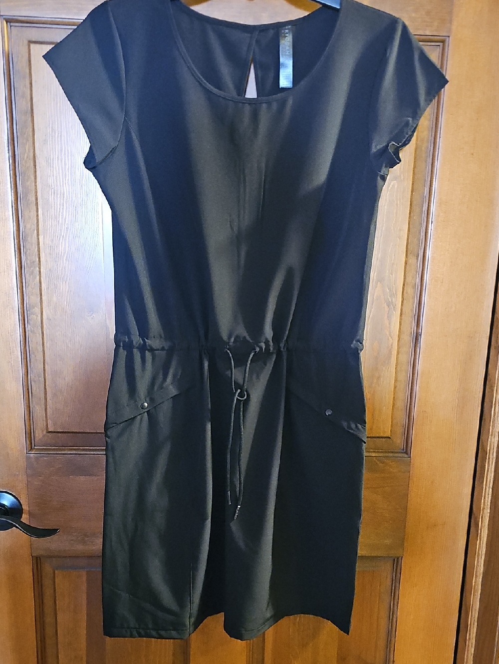 Kyodan Black Short Sleeve Drawstring Waist Mini Dress